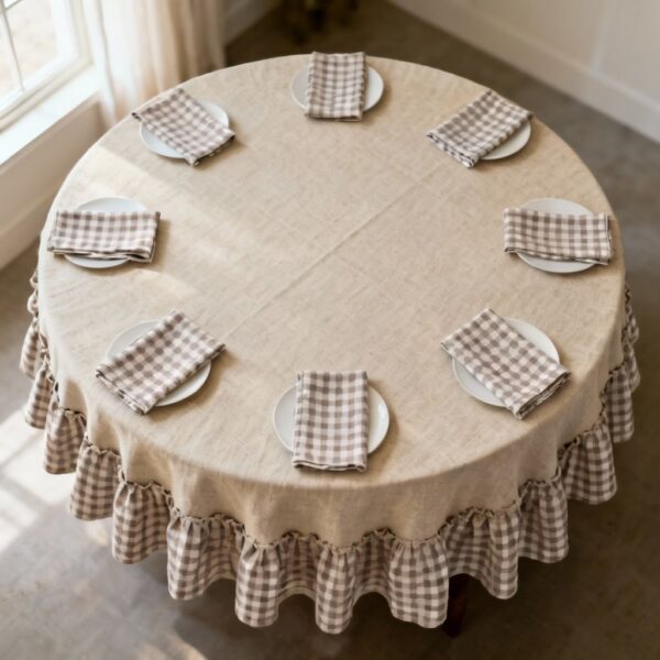 Linen & Gingham Ruffle Tablecloth Set